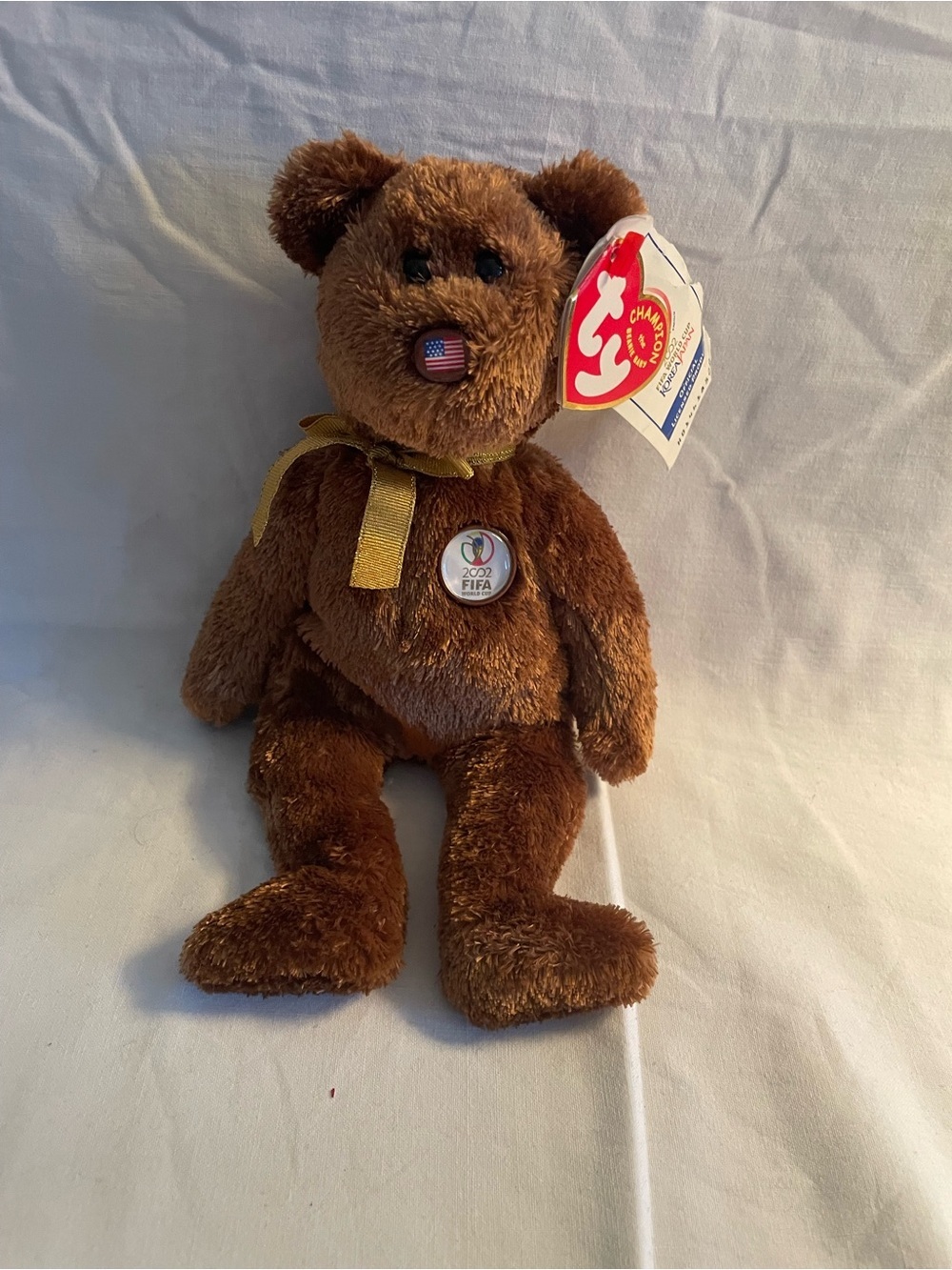 Vintage 2002 NWT Ty Beanie Baby Champion Bear FIFA World Cup Korea/Japan